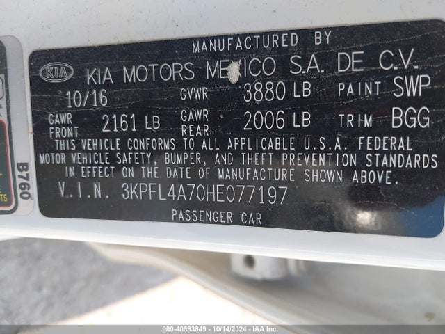 KIA FORTE LX 2017 3KPFL4A70HE077197 Image 9