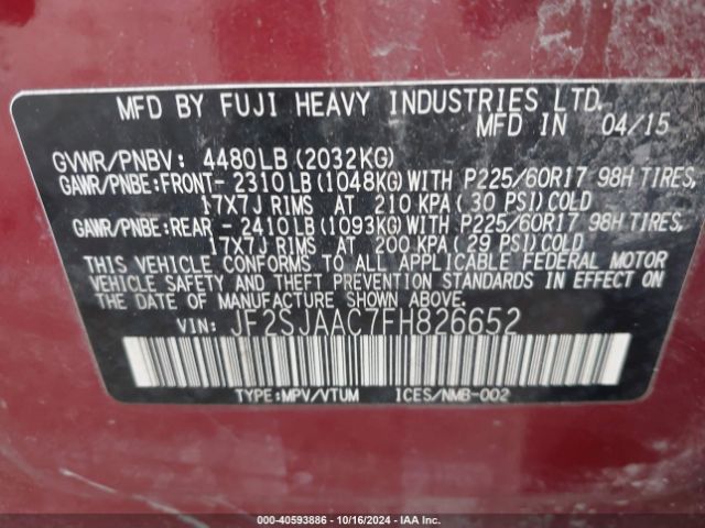 JF2SJAAC7FH826652 Subaru Forester 2.5i