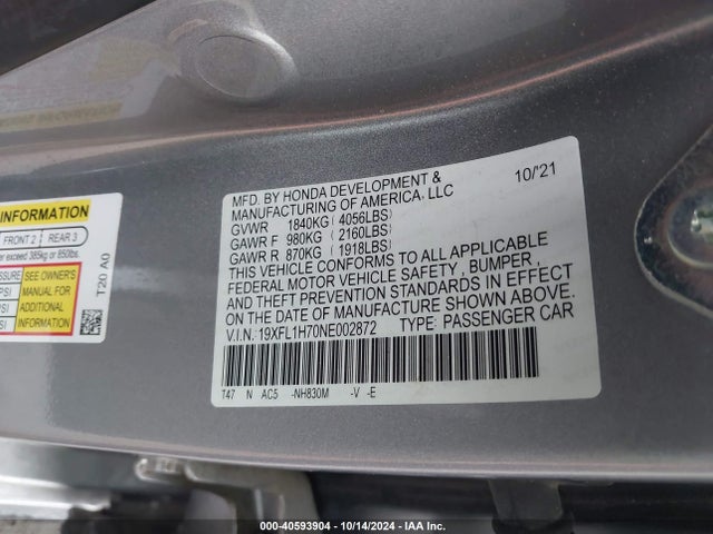 Honda Civic Ex-l 2022 19XFL1H70NE002872 Image 9