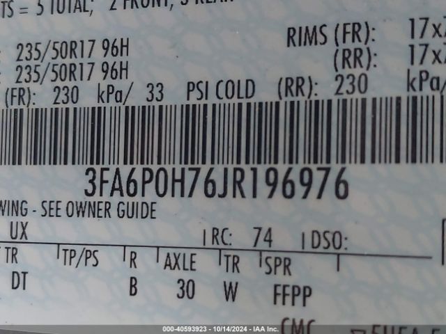 3FA6P0H76JR196976 Ford FUSION SE