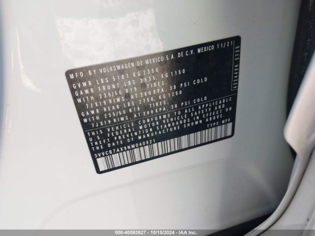 3VVCB7AX9NM040921 Volkswagen Tiguan 2.0t Se R-line Black