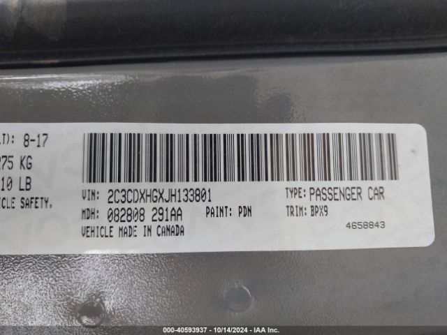 2C3CDXHGXJH133801 Dodge Charger Sxt Plus Rwd