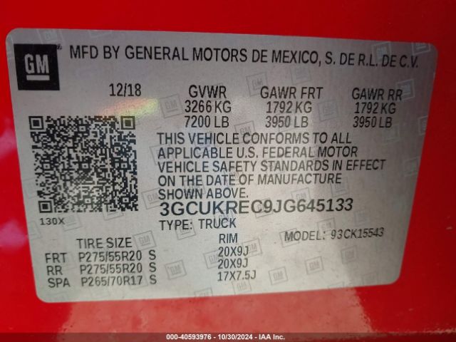 3GCUKREC9JG645133 Chevrolet Silverado 1500 2lt