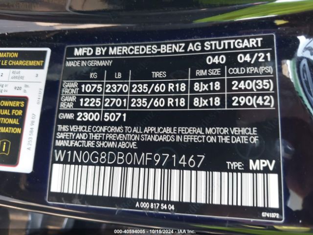 W1N0G8DB0MF971467 Mercedes-Benz Glc 300 Suv