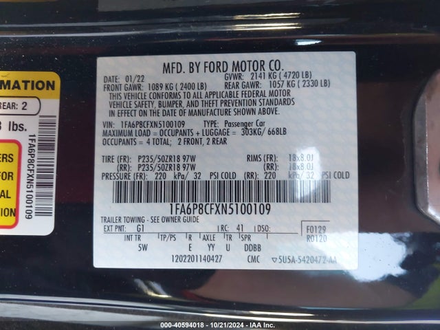 Ford Mustang Gt Premium 2022 1FA6P8CFXN5100109 Image 9