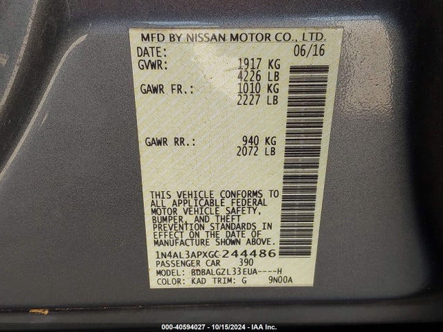 Nissan Altima 2.5 S 2016 1N4AL3APXGC244486 Image 9