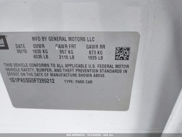 1G1PA5SG5F7289212 Chevrolet Cruze Ls Auto