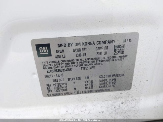 KL4CJBSB6GB542037 Buick Encore Convenience