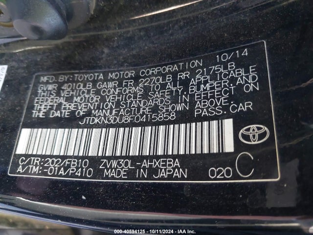 Toyota Prius Two 2015 JTDKN3DU8F0415858 Image 9