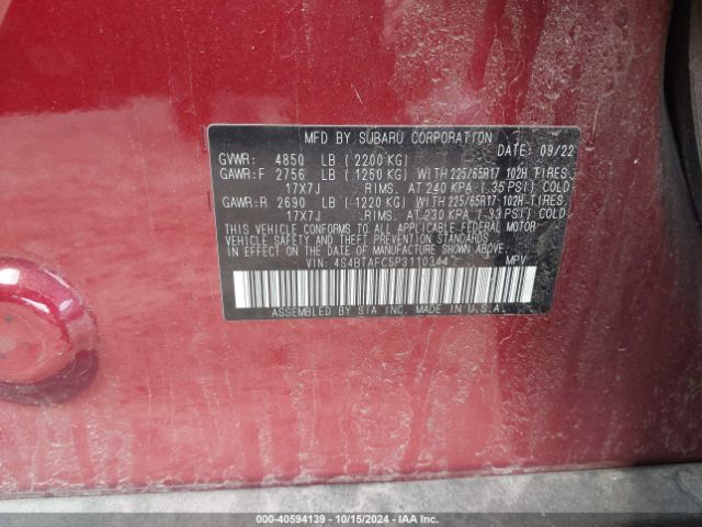 4S4BTAFC5P3110344 Subaru Outback Premium