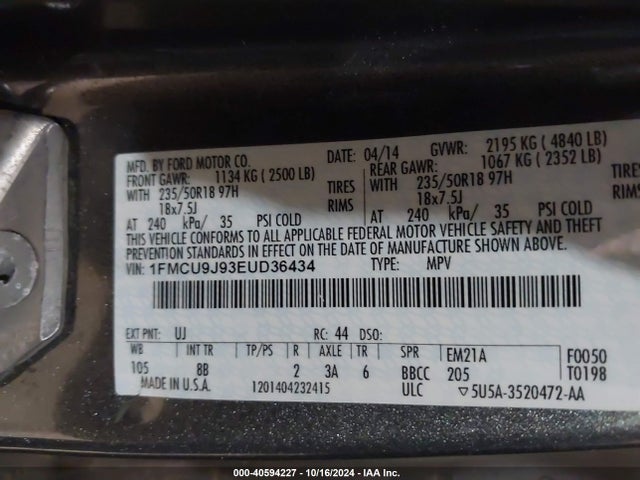 Ford Escape Titanium 2014 1FMCU9J93EUD36434 Image 9