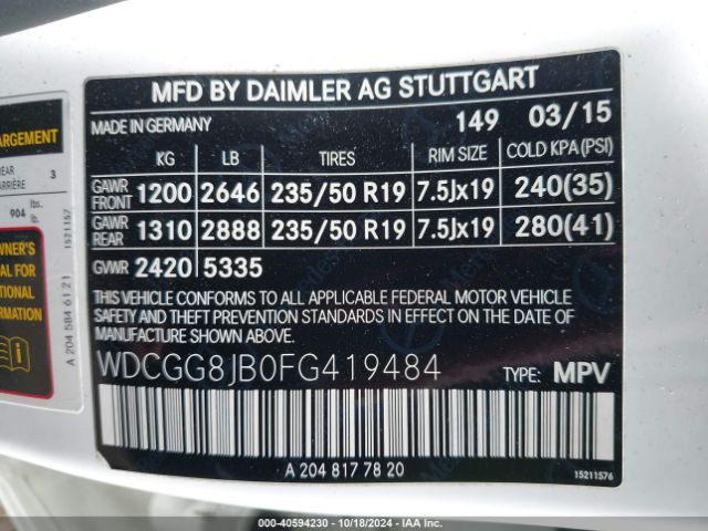 WDCGG8JB0FG419484 Mercedes-Benz Glk 350 4matic