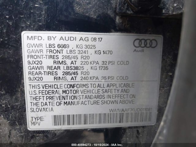 WA1VAAF70JD011081 Audi Q7 3.0t Premium