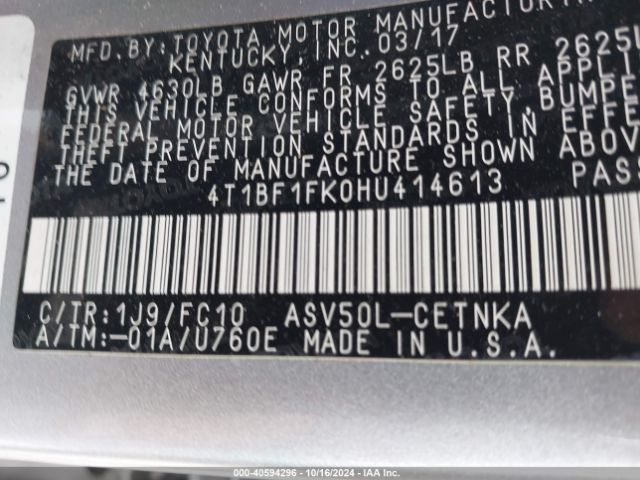 4T1BF1FK0HU414613 Toyota CAMRY LE