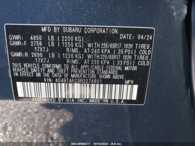 4S4BTAFC0R3274801 Subaru Outback Premium
