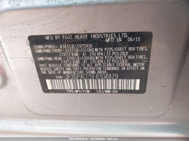 JF2GPACC5F8304829 Subaru Xv Crosstrek 2.0i Premium