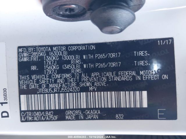 JTEBU5JR7J5524320 Toyota 4runner Sr5 Premium