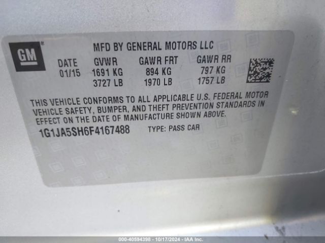 1G1JA5SH6F4167488 Chevrolet Sonic Ls Auto