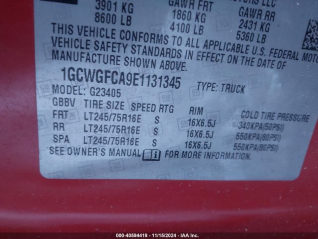 1GCWGFCA9E1131345 Chevrolet Express 2500 Work Van