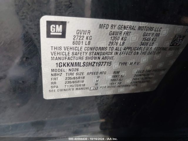 1GKKNMLS0HZ197715 GMC Acadia Slt-1