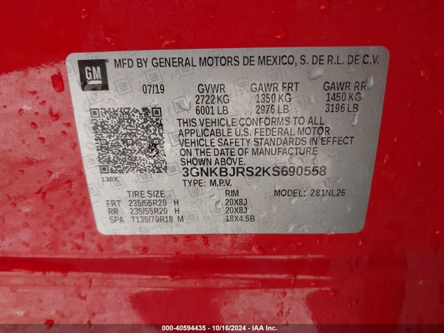 Chevrolet BLAZER RS 2019 3GNKBJRS2KS690558 Image 9