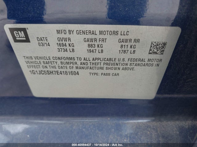 Chevrolet Sonic Lt Auto 2014 1G1JC5SH7E4181604 Image 9