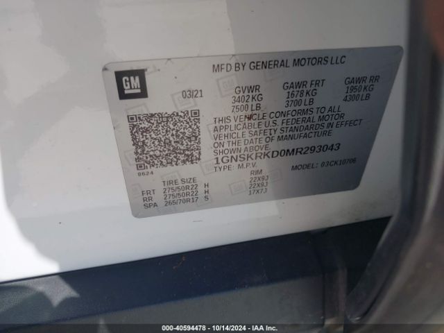 1GNSKRKD0MR293043 Chevrolet Tahoe 4wd Rst