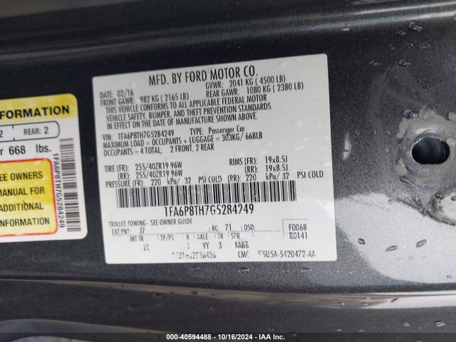 Ford Mustang Ecoboost 2016 1FA6P8TH7G5284249 Image 9