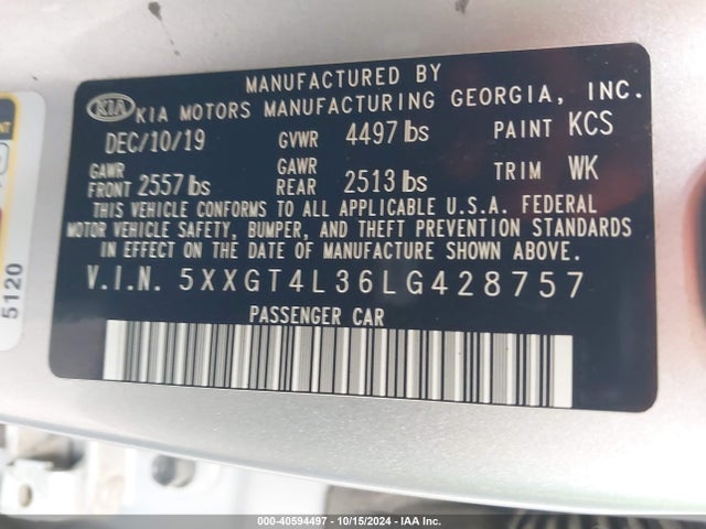 KIA Optima Lx 2020 5XXGT4L36LG428757 Image 9