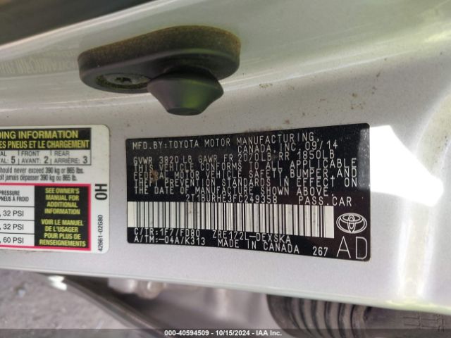 2T1BURHE3FC249358 Toyota Corolla S Plus