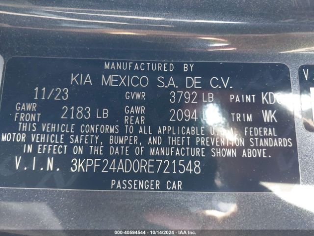 3KPF24AD0RE721548 KIA Forte Lxs