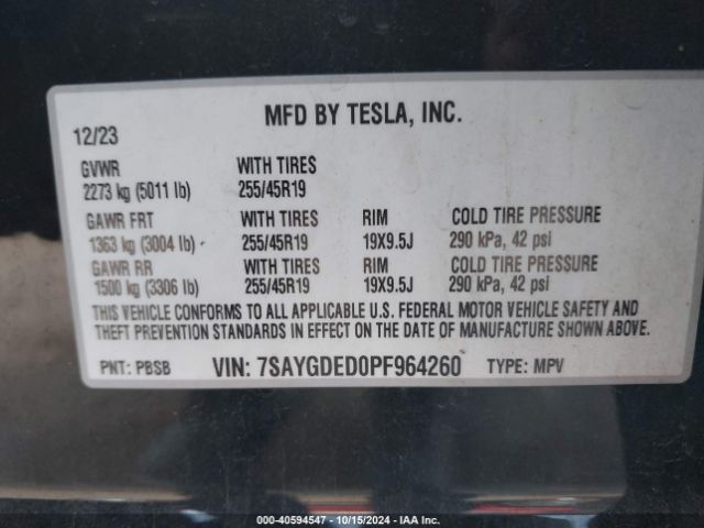 7SAYGDED0PF964260 Tesla Model Y Rwd