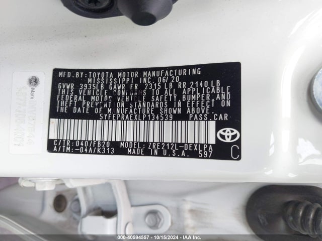Toyota COROLLA LE 2020 5YFEPRAEXLP134539 Image 9