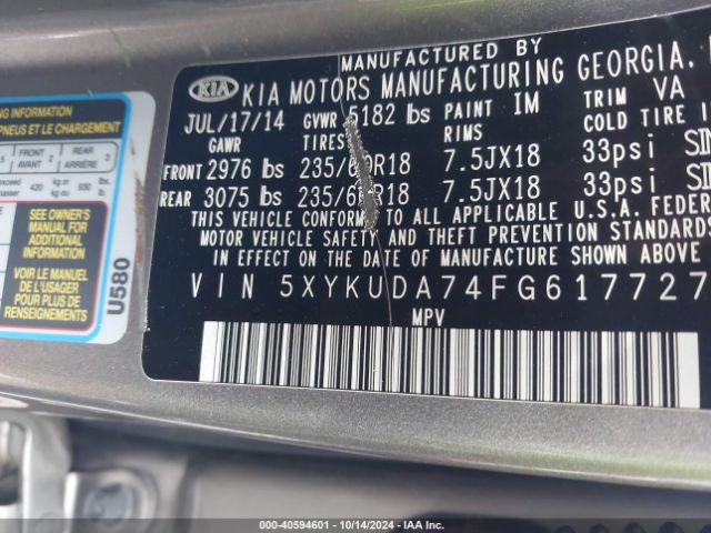 5XYKUDA74FG617727 KIA Sorento Ex V6