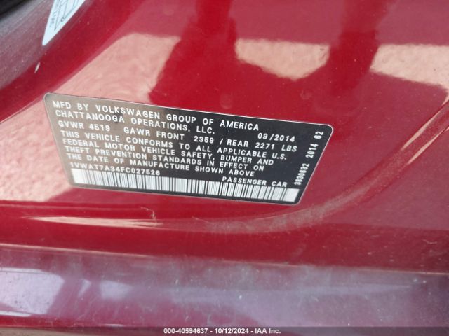 1VWAT7A34FC027526 Volkswagen Passat 1.8t Wolfsburg Edition