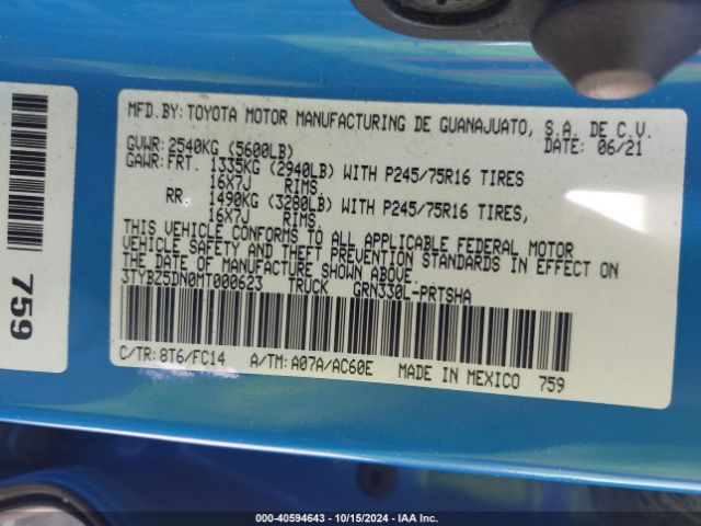 3TYBZ5DN0MT000623 Toyota Tacoma Sr5 V6