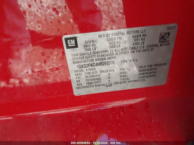 1GKS2FKC4HR260376 GMC Yukon Xl Sle