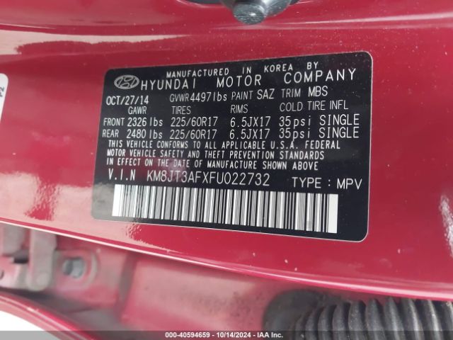 KM8JT3AFXFU022732 Hyundai TUCSON GLS