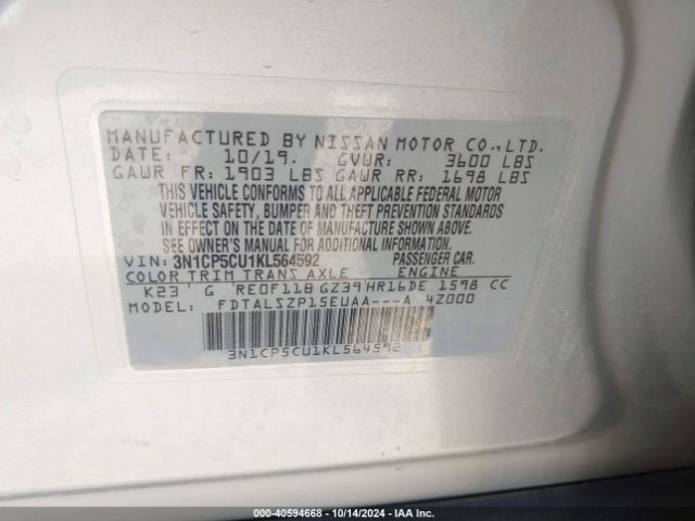 3N1CP5CU1KL564592 Nissan KICKS SV