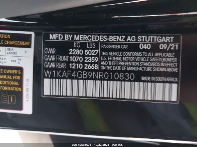 W1KAF4GB9NR010830 Mercedes-Benz C 300 Sedan