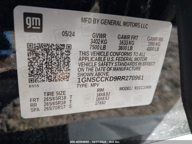 1GNSCCKD9RR270961 Chevrolet Suburban 2wd Lt
