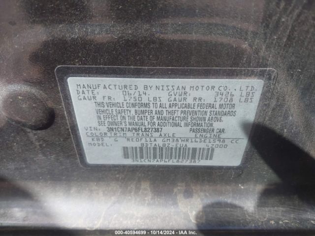 3N1CN7AP6FL827387 Nissan Versa 1.6 S/1.6 S+/1.6 Sl/1.6 Sv