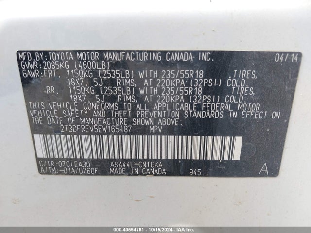 Toyota Rav4 Limited 2014 2T3DFREV5EW165487 Image 9