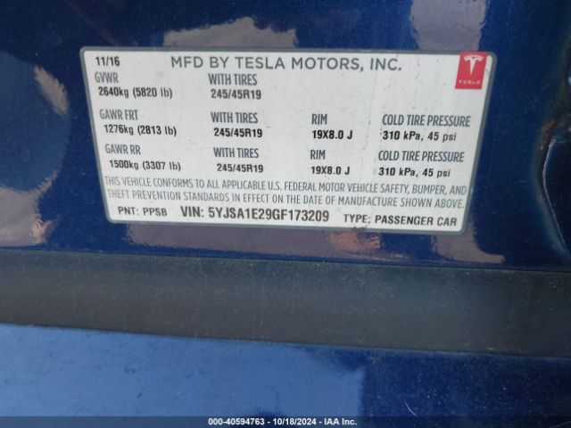 5YJSA1E29GF173209 Tesla Model S 60d/70d/75d/85d/90d