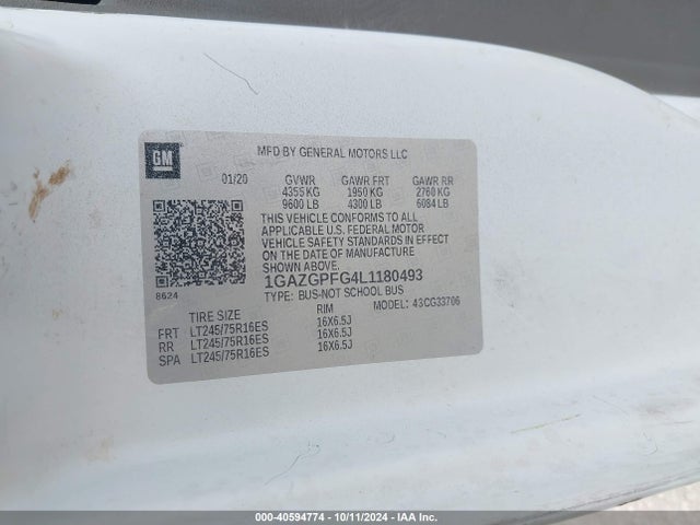 Chevrolet Express Passenger Rwd 3500 Extended Wheelbase Lt 2020 1GAZGPFG4L1180493 Image 9