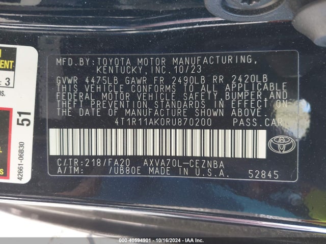 Toyota CAMRY LE 2024 4T1R11AK0RU870200 Image 9