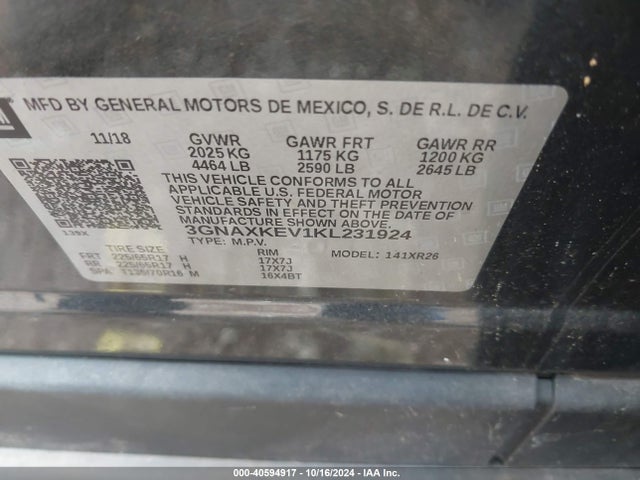 Chevrolet EQUINOX LT 2019 3GNAXKEV1KL231924 Image 9