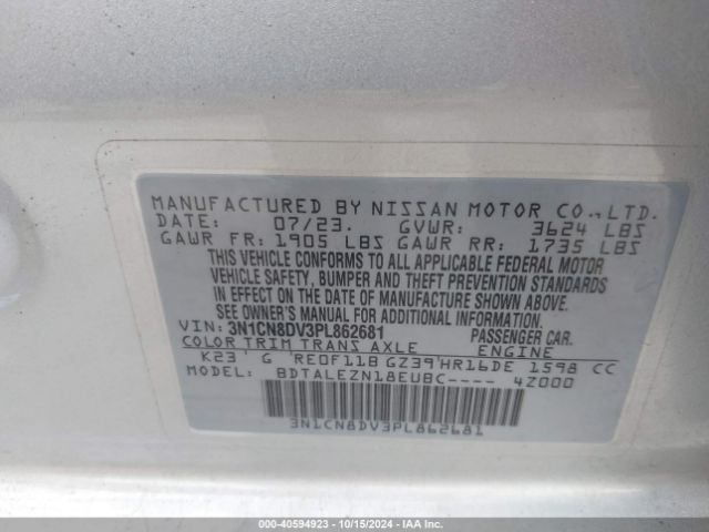 3N1CN8DV3PL862681 Nissan Versa 1.6 S Xtronic Cvt