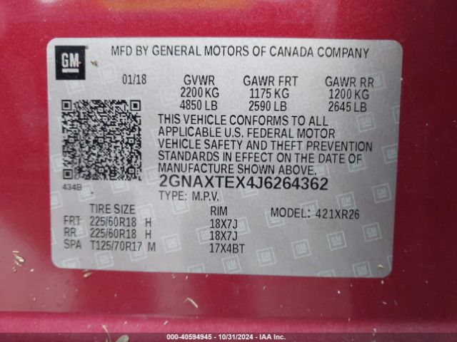 2GNAXTEX4J6264362 Chevrolet EQUINOX LT