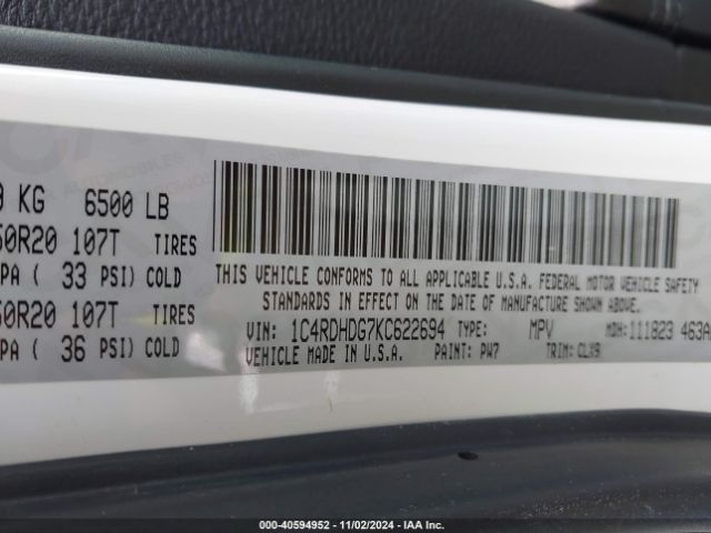 1C4RDHDG7KC622694 Dodge Durango Gt Plus Rwd
